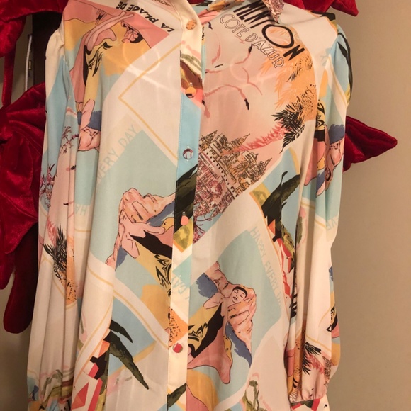 Just in Zeagoo Pink and Turquoise print blouse sz XL - Picture 2 of 9